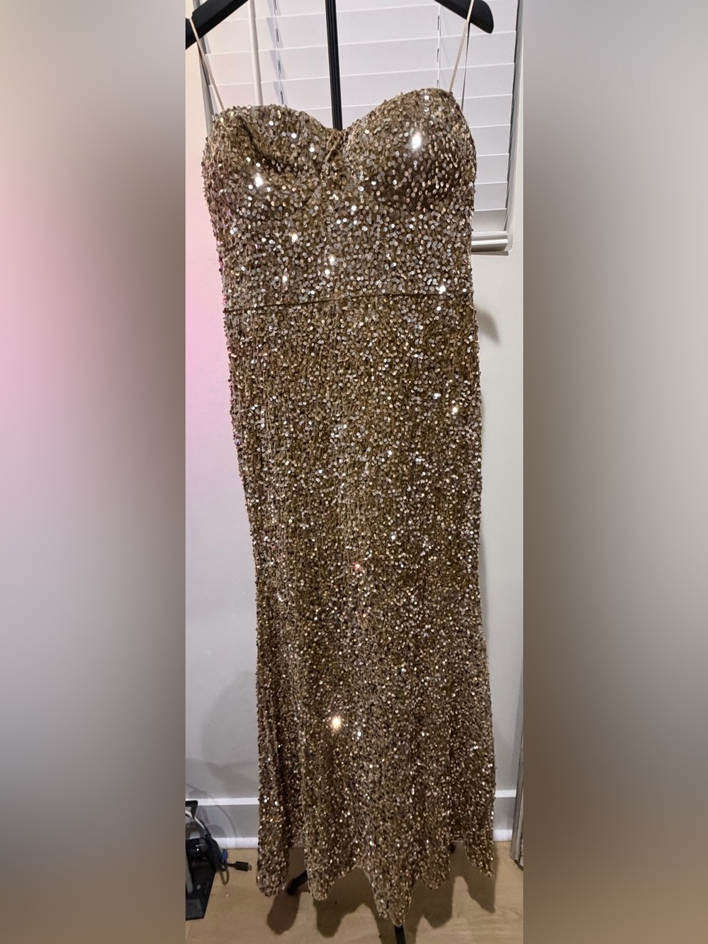 Fashion Nova Gold Sequin Strapless Gown